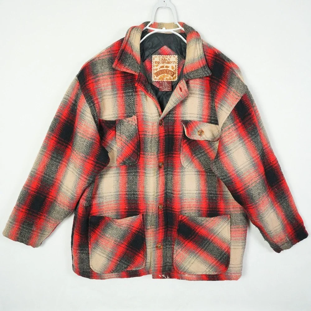 Urban Equipment Country‎ Plaid Wool Blend Lined Oversized Jacket Men Size Small